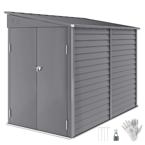 Outsunny 5 x 9ft Galvanised Metal Garden Shed with Foundation Kit, Grey (1/5)