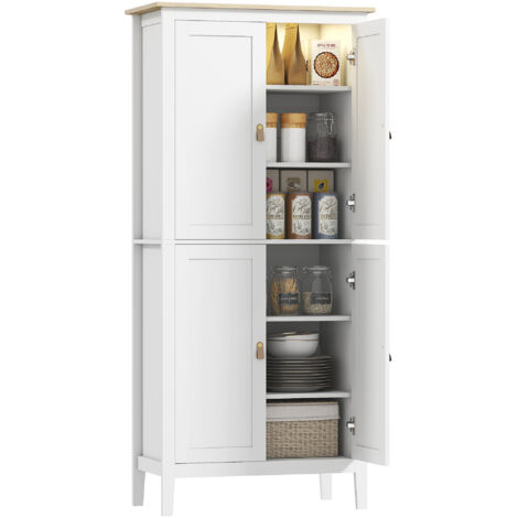 HOMCOM 176.5 cm Tall Freestanding Pantry Storage Cabinet with 4 Doors White (1/5)