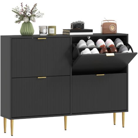 HOMCOM Slim Shoe Storage Cabinet with 4 Flip Drawers for Hallway, Black