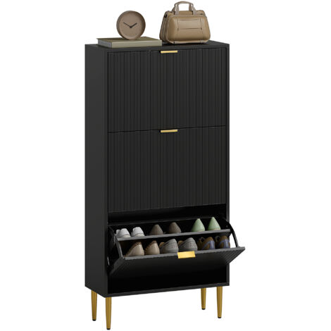 HOMCOM Slim Shoe Storage Cabinet with 3 Flip Drawers for Hallway, Black