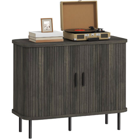 HOMCOM Sideboard Storage Cabinet with Slatted Tambour Sliding Doors Grey (1/5)