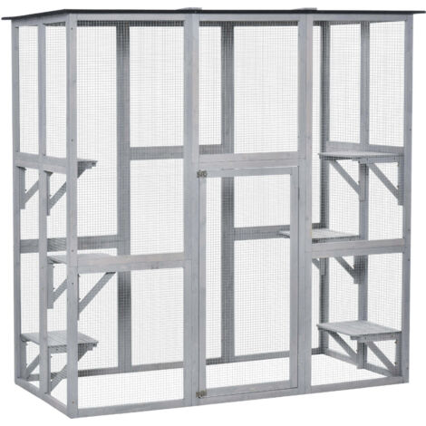 PawHut Wooden Cat House with Platforms, Cat Cage for Multiple Kittens (1/5)