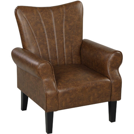 HOMCOM Armchair, Upholstered Modern Accent Chair with Wood Legs Brown (1/5)