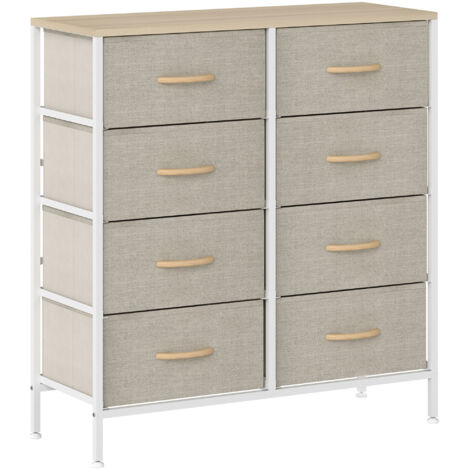 HOMCOM 8 Drawer Fabric Chest of Drawers w/ Wooden Top for Hallway Maple (1/5)