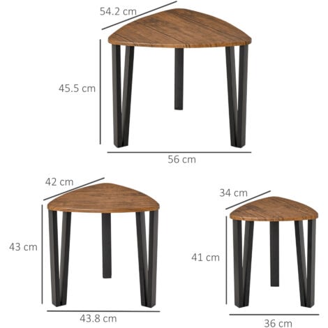 HOMCOM 3 PCs Nesting Table Coffee Table  Set MDF Living Room Furniture Walnut