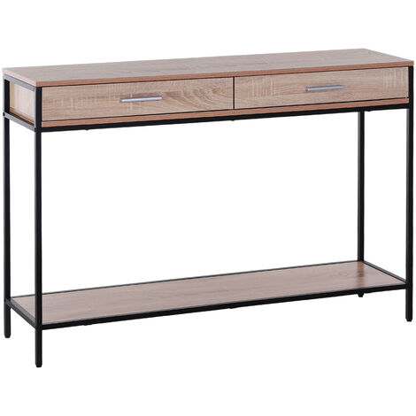 HOMCOM Console Table Worktop Bottom Shelf 2 Drawer Industrial Minimal Style Oak