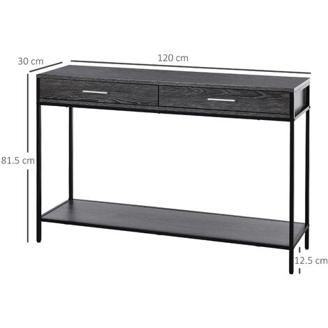 HOMCOM Console Table Worktop Bottom Shelf 2 Drawer Industrial Minimal Style Grey