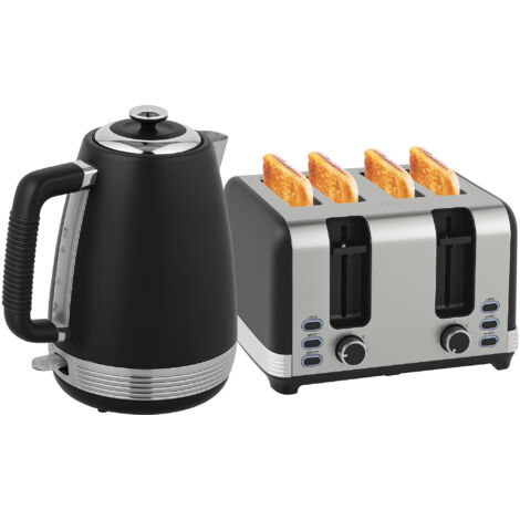 HOMCOM 1.7L 3000W Quick Boil Kettle and 4 Slice Toaster Set Crumb Tray Black (1/5)