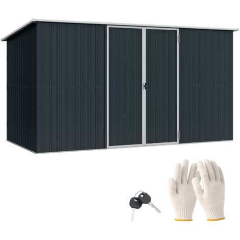Outsunny 11 x 5.6ft Galvanised Metal Garden Shed with Lockable Doors, Grey