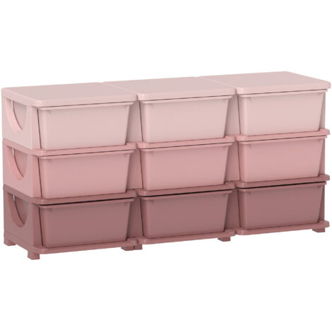 HOMCOM Kids Storage Units with Drawers 3 Tier Chest Dresser Tower Pink (1/5)