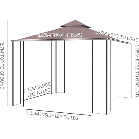 Outsunny 3 x 3(m) Patio Gazebo Canopy Garden Pavilion with 2 Tier Roof ...