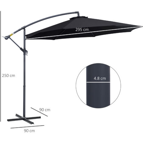 Outsunny 3(m) Cantilever Parasol Banana Umbrella w/ Crank & Tilt, Cross Base Black