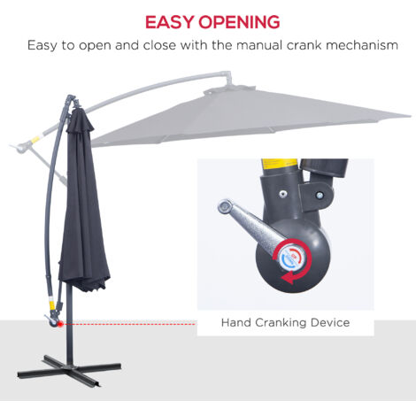 Outsunny 3(m) Cantilever Parasol Banana Umbrella w/ Crank & Tilt, Cross Base Black