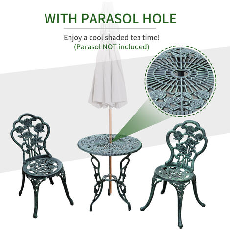 Outsunny 3 Pieces Bistro Set Furniture Garden Balcony Table 2 Chairs Green