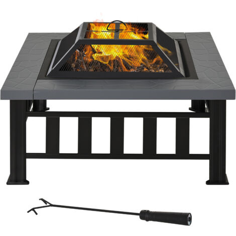Outsunny Fire Pit Heater Square Table Patio Backyard Metal Black φ86cm Outdoor (1/5)