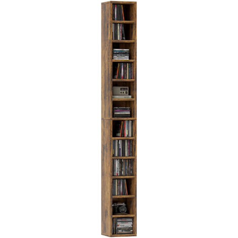 HOMCOM 204 CD Storage Tower Tall Bookcase Bookshelf with 12 Cubes Rustic Brown