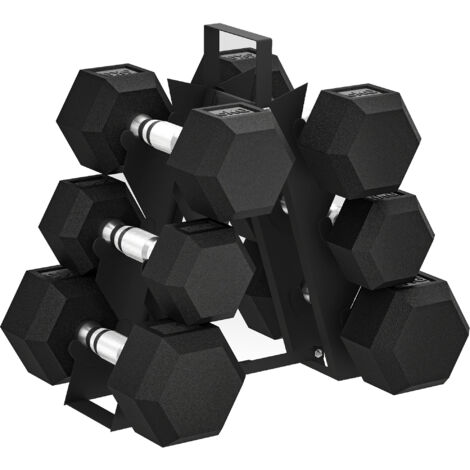 SPORTNOW 36KG Hex Dumbbell Set with Dumbbell Rack, Rubber Coated Weights