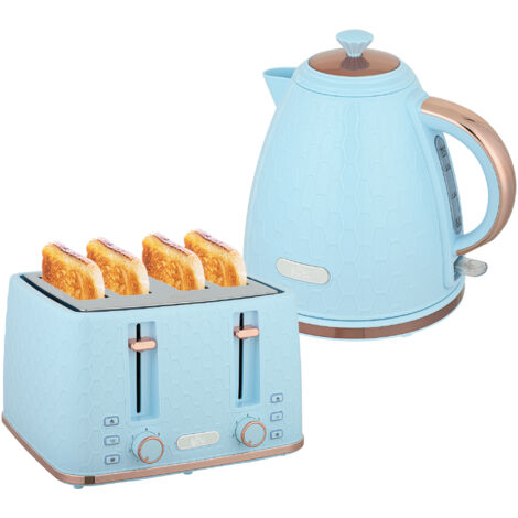 HOMCOM 1.7L Kettle and Toaster Set with Defrost, Reheat and Crumb Tray Light Blue