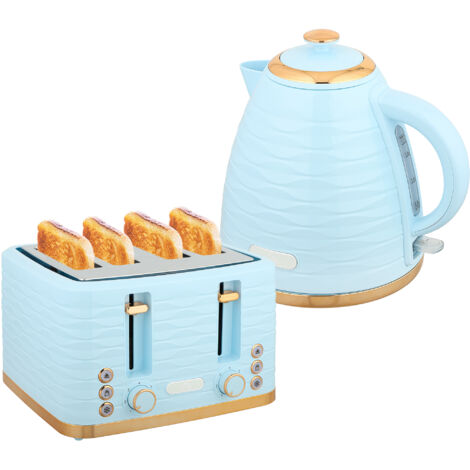 HOMCOM Kettle and Toaster Sets 1.7L Kettle & 4 Slice Toaster w/ Browning Control Light Blue