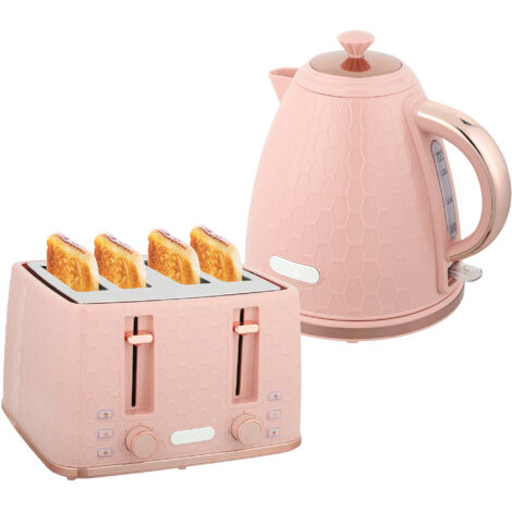 HOMCOM 1.7L Kettle and Toaster Set with Defrost, Reheat and Crumb Tray Pink