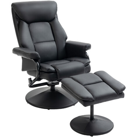 HOMCOM PU Leather Swivel Recliner Armchair with Ottoman, Black (1/5)