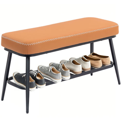 HOMCOM Shoe Bench, PU Leather Shoe Storage Bench for Entryway, Brown (1/5)