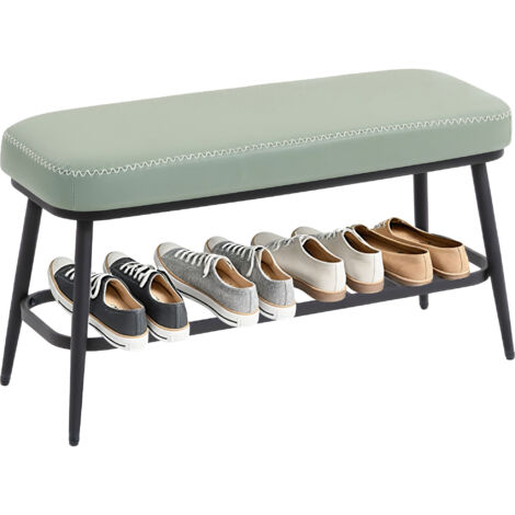 HOMCOM Shoe Bench, PU Leather Shoe Storage Bench for Entryway, Green (1/5)