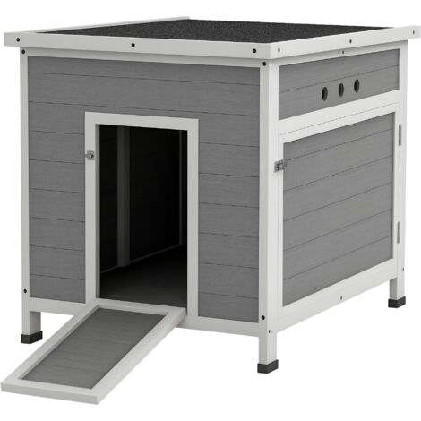 PawHut Wooden Duck House, Poultry Coop w/ Double Doors, Openable Roof, Grey