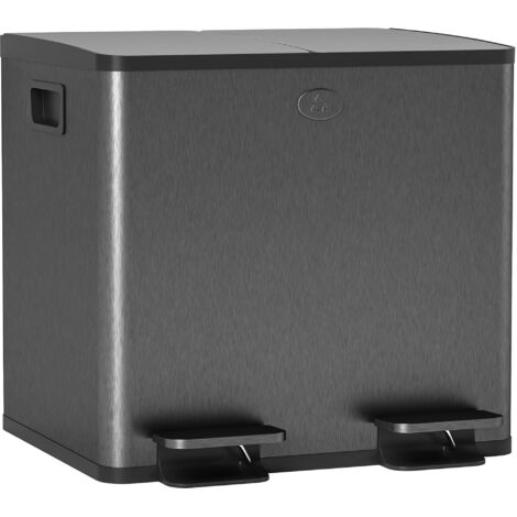HOMCOM 2 x 15L Dual Kitchen Bin Pedal Bin for Recycling and Waste, Black