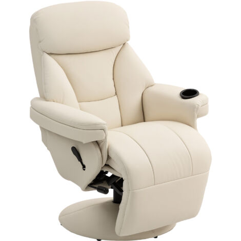 HOMCOM Manual Recliner Swivel Lounge Chair with Footrest, Cream White (1/5)
