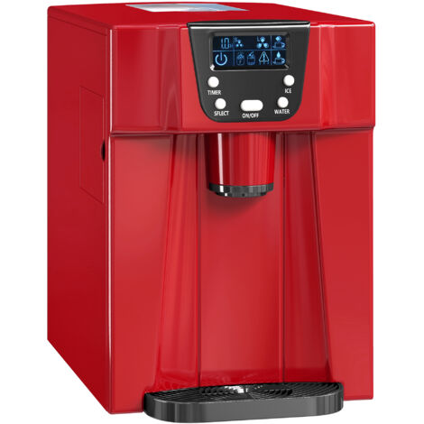 HOMCOM Ice Maker Machine and Water Dispenser No Plumbing Required Red