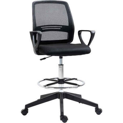Mesh Drafting Chair Mid Back Office Chair Adjustable Height w/Footrest Armless 