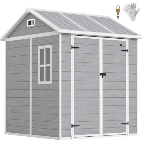 Outsunny 6 x 6ft Plastic Garden Shed with Floor, Window, Vents, Grey (1/5)