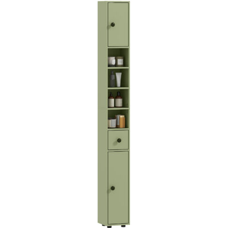 kleankin Slim Bathroom Cabinet, Toilet Roll Storage w/ Open Shelves, Green (1/5)