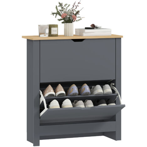 Homcom – Shoe storage cabinet 12 pairs – Compact design with 4 shelves and 2 drawers – Particle board construction – Charcoal grey finish (1/5)