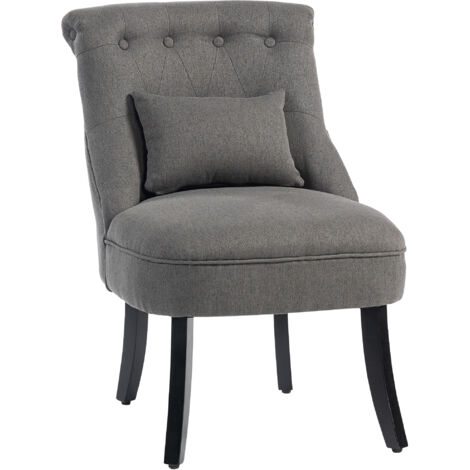 HOMCOM Fabric Single Sofa Dining Chair Upholstered W/ Pillow Solid Wood Leg Living Room Charcoal Grey