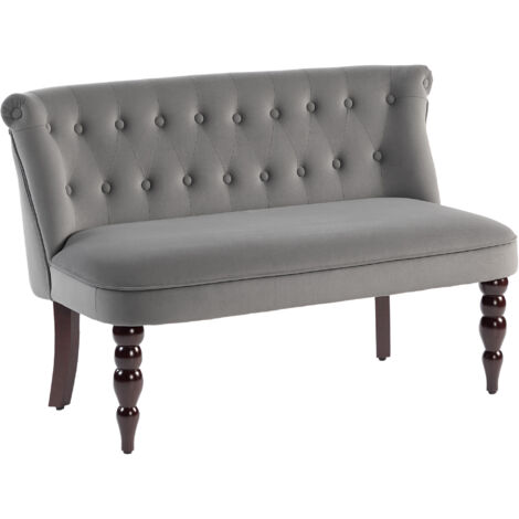 HOMCOM Velvet-Feel Two-Seat Lounger Sofa with Wood Frame, Charcoal Grey (1/5)