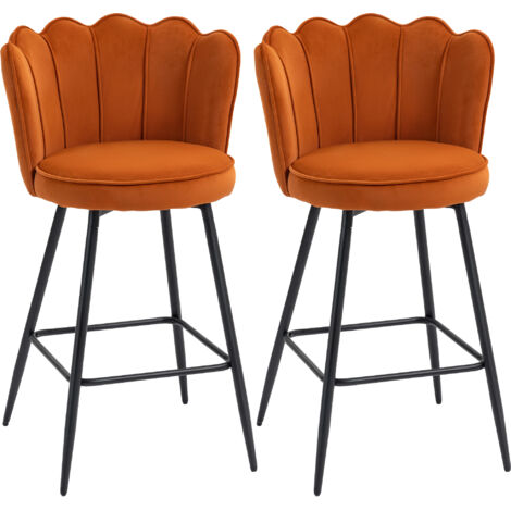 HOMCOM Set of 2 Barstools with Petal Backrest for Kitchen Island Orange (1/5)