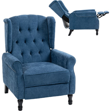 HOMCOM Recliner Armchair for Living Room Fabric Reclining Chair w/ Footrest Royal Blue