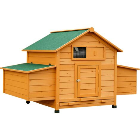 PawHut Wooden Chicken Coop, Poultry Cage with Nesting Boxes, Tray, Yellow