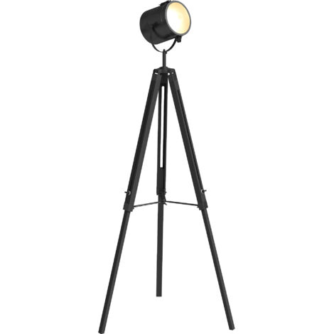 HOMCOM Industrial Tripod Floor Lamp Wood Height Adjustable Spotlight  Black