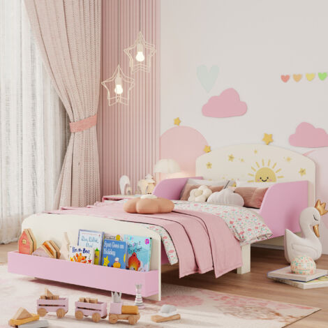 AIYAPLAY Toddler Bed, Sun-Themed Kids Bed Frame with Storage, Pink (1/5)