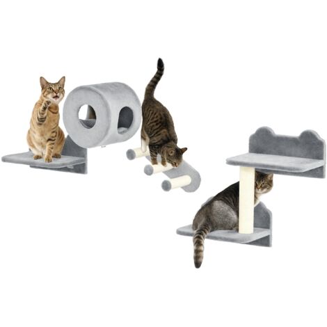 PawHut Cat Wall Furniture with Platforms, Steps, Perch, Cat House - Grey (1/5)