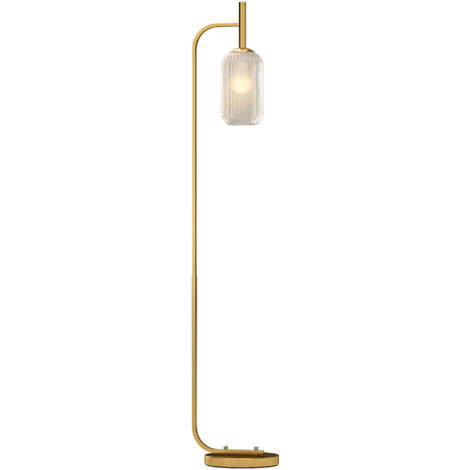 HOMCOM Modern Floor Lamp with Glass Lampshade, Foot Switch for Living Room (1/5)