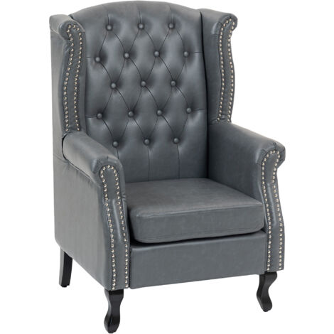 HOMCOM Wingback Armchair Chesterfield-style High Back Chair Tufted Accent Chair Grey (1/5)