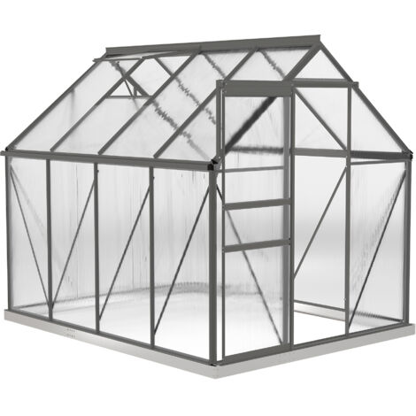 Outsunny Polycarbonate Walk-in Garden Greenhouse w/ Sliding Door Dark Grey
