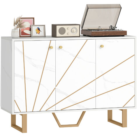 HOMCOM Sideboard Storage Cupboard with Metal Legs for Living Room, White (1/5)