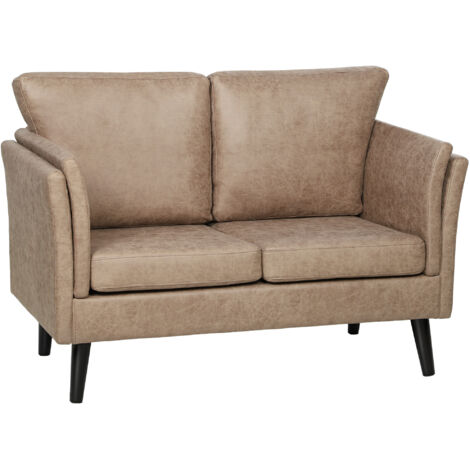 HOMCOM Small Sofa, Loveseat Sofa for Bedroom, Home Office, Light Brown