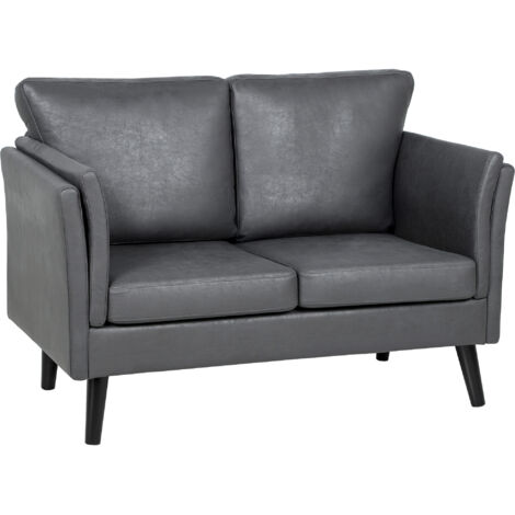 HOMCOM Small Sofa, Loveseat Sofa for Bedroom, Home Office, Grey