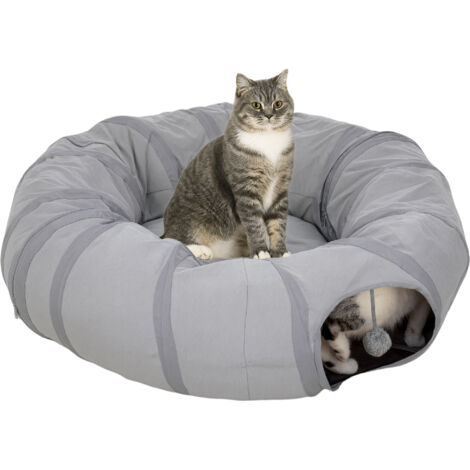 PawHut 2 in 1 Cat Tunnel with Bed, Cat Play Tunnel for Indoor Cats, Grey